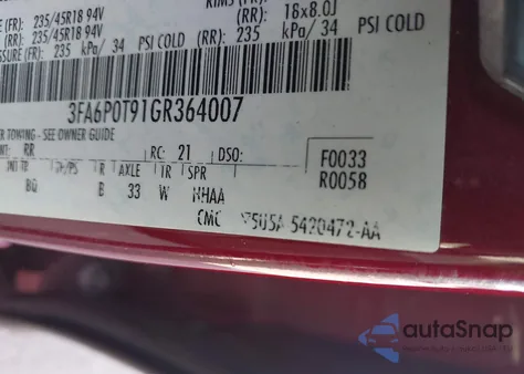 2016 Ford Fusion Se from USA, damaged, VIN 3FA6P0T91GR364007